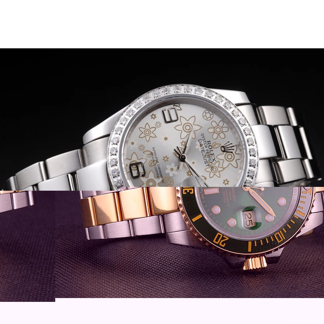 Aaa replica watch Plated Rolex Datejust 98081 Polished Diamond Dial Silver Flowers Steel Stainless 0716